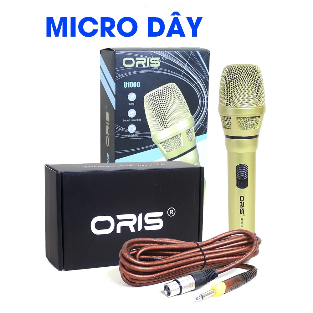 Micro dây karaoke chính hãng ORIS U1000 hát nhẹ, hút giọng, mic kèm dây zin dài 5m chống gãy bền bỉ